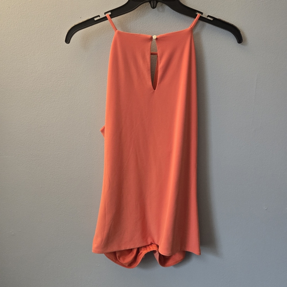 White House Black Market Women's Medium Bright Orange Halter Tank Top Ruched - Picture 2 of 6
